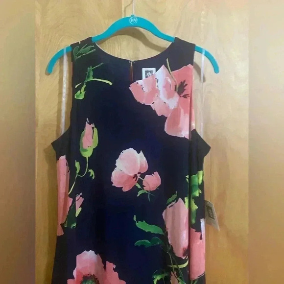 Anne Klein Navy Floral Sleeveless Keyhole Fully Lined Dress Size 12 NWT - Picture 6 of 12